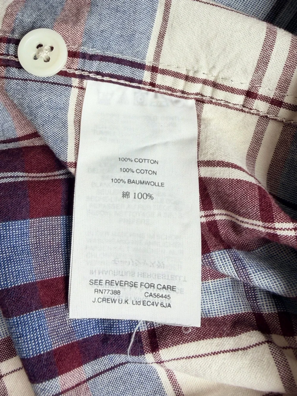 J.Crew Mens Medium Classic Fit Plaid Button Down Shirt Burgundy Blue Cotton